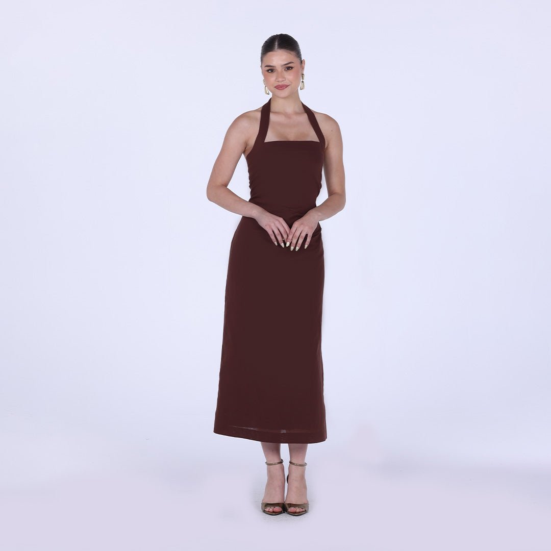 Draped Neckline Sleeveless Maxi Dress - shopaleena