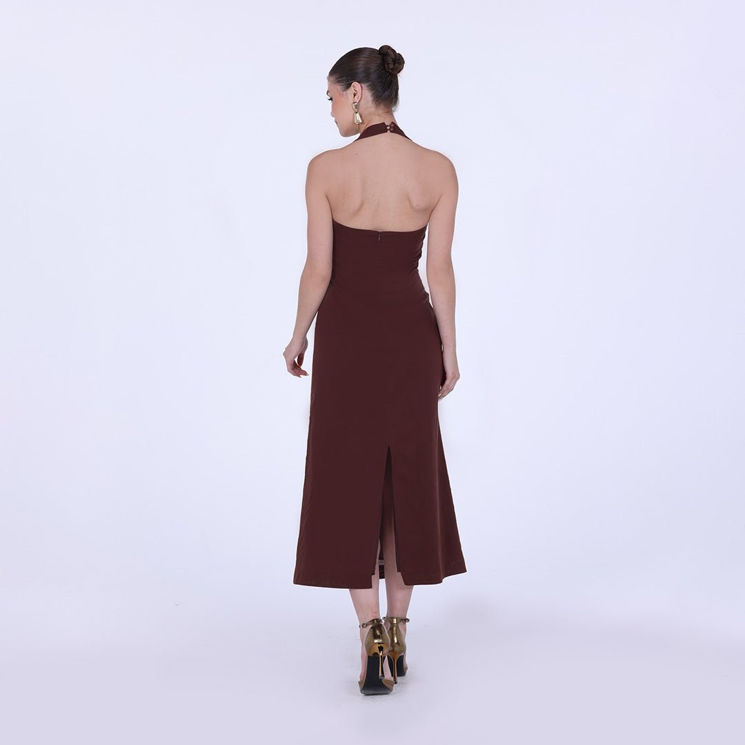 Draped Neckline Sleeveless Maxi Dress - shopaleena