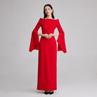 Draped off shoulder crepe Maxi dress - shopaleena