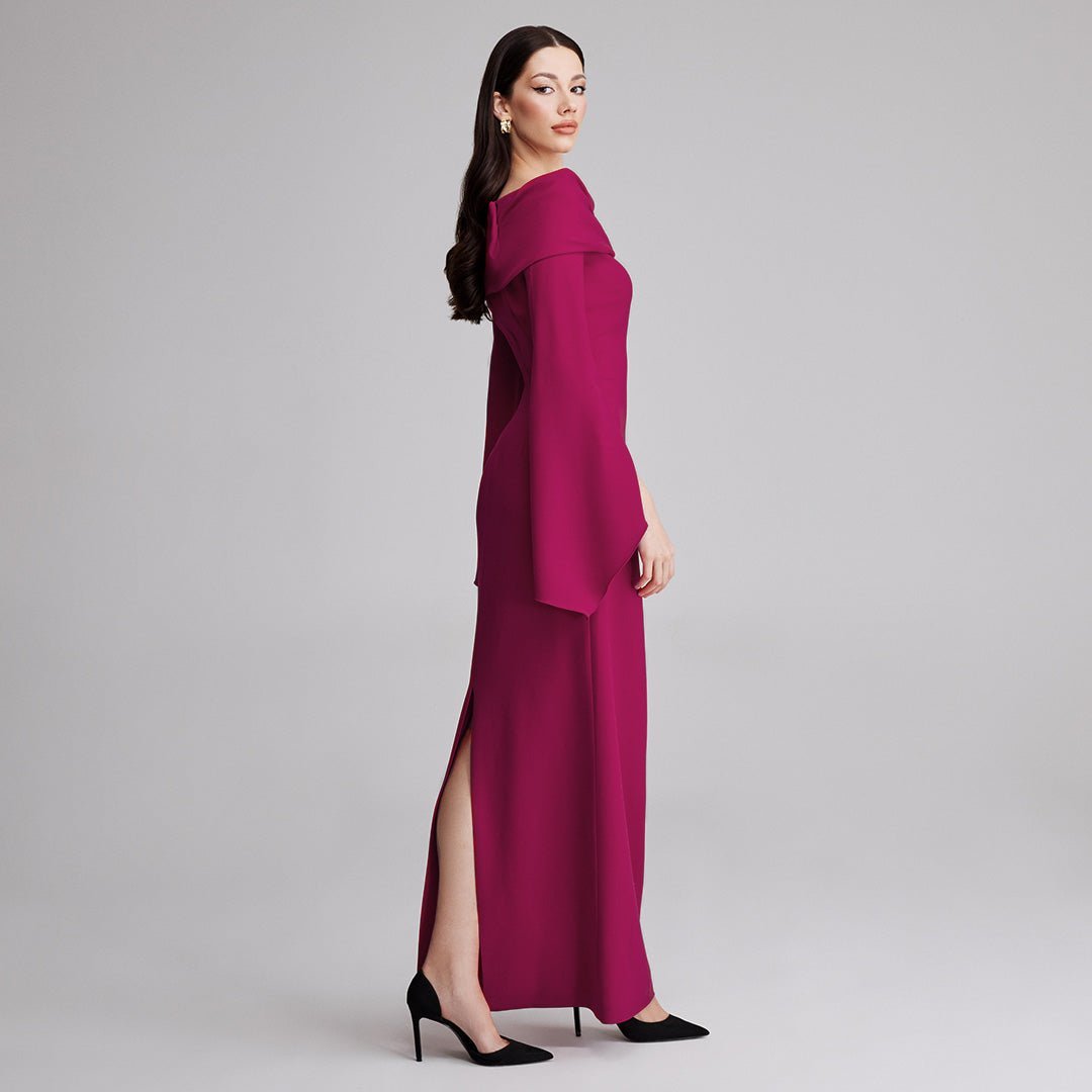 Draped off shoulder crepe Maxi dress - shopaleena