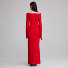 Draped off shoulder crepe Maxi dress - shopaleena