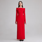 Draped off shoulder crepe Maxi dress - shopaleena