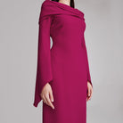 Draped off shoulder crepe Maxi dress - shopaleena