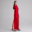 Draped off shoulder crepe Maxi dress - shopaleena