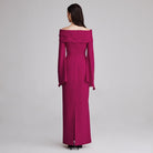 Draped off shoulder crepe Maxi dress - shopaleena