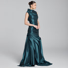 Draped Taffeta Fishtail Gown - shopaleena