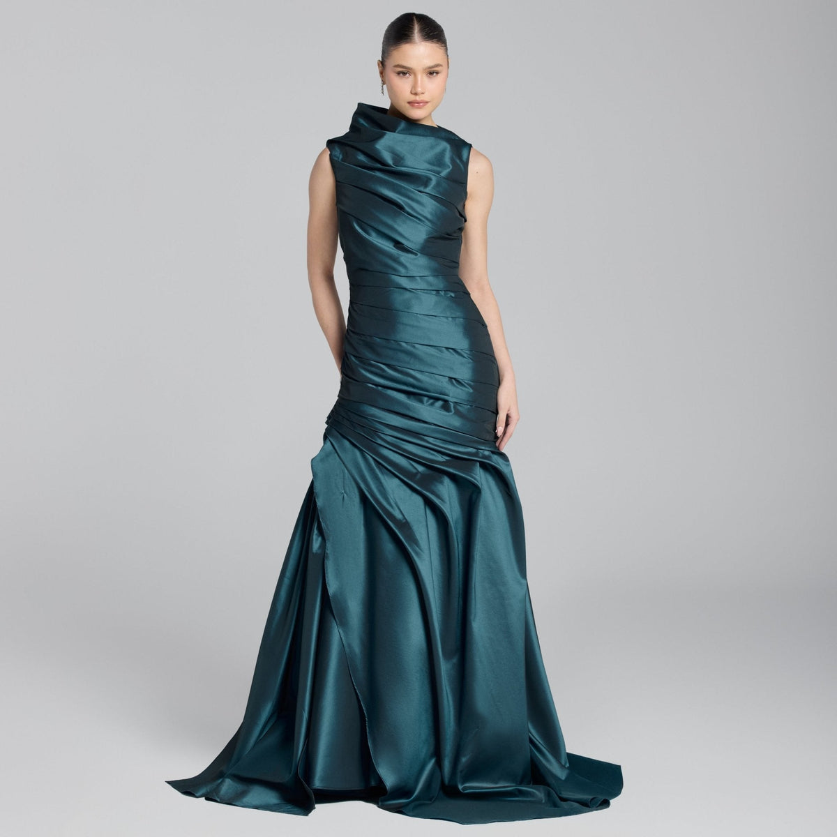 Draped Taffeta Fishtail Gown - shopaleena