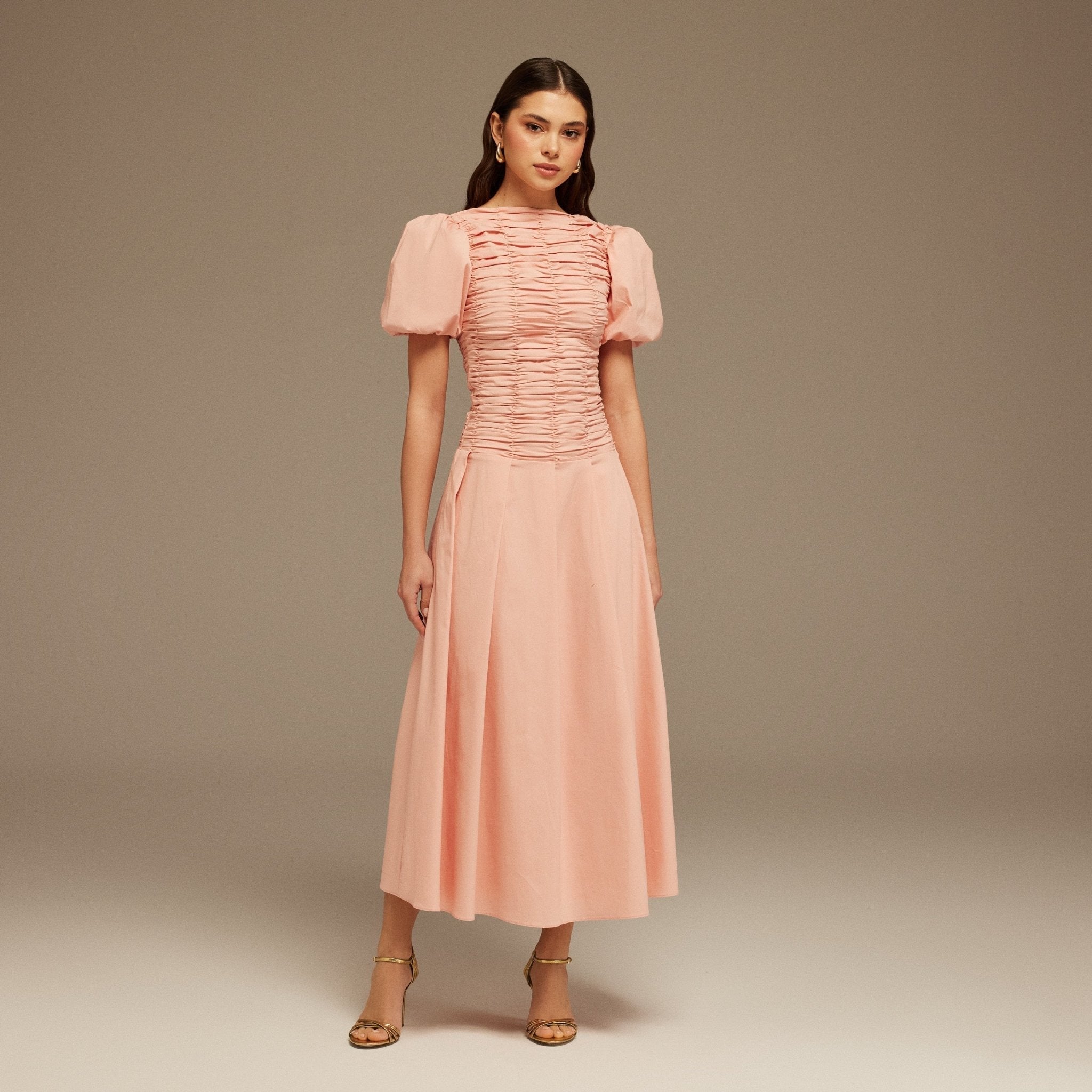 Draped Top Short Sleeve Midi Dress - shopaleena
