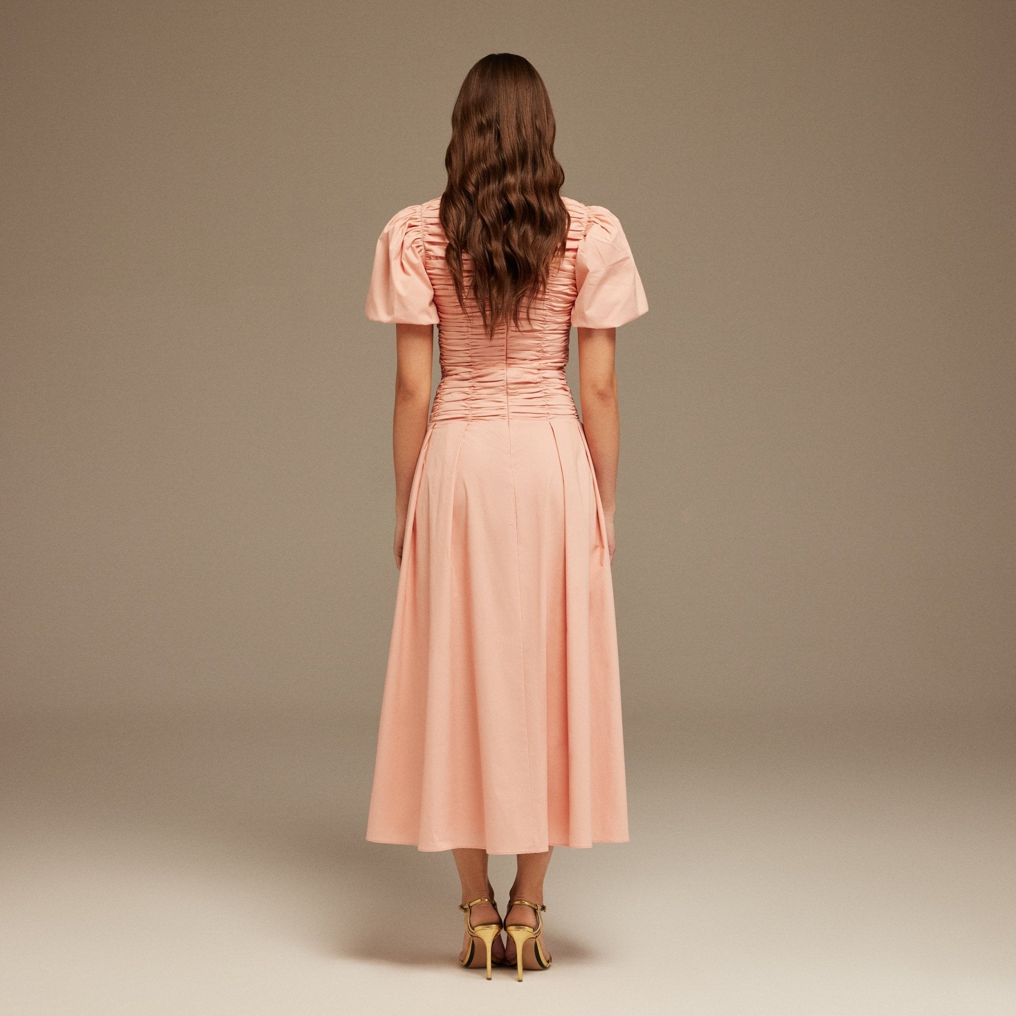 Draped Top Short Sleeve Midi Dress - shopaleena