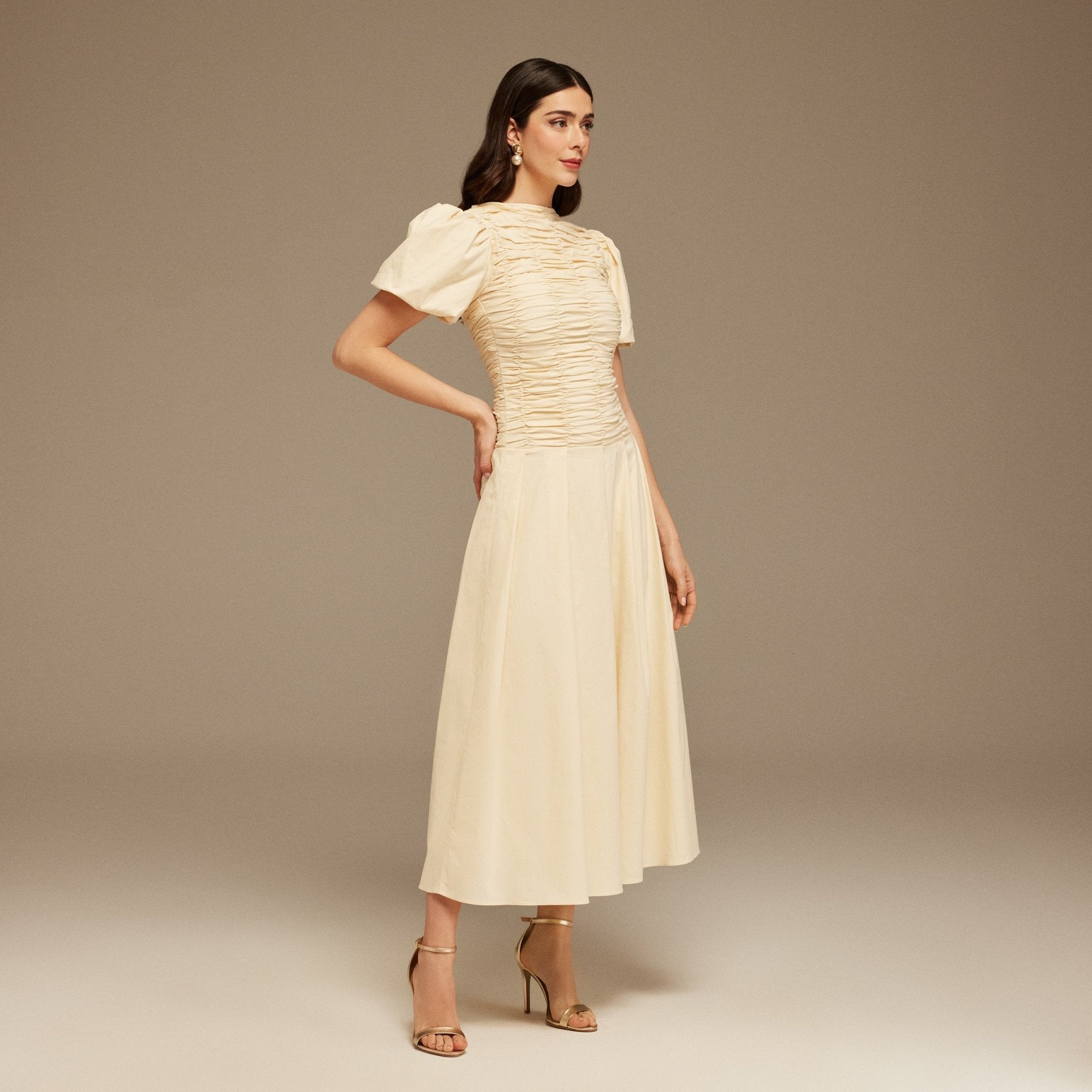 Draped Top Short Sleeve Midi Dress - shopaleena