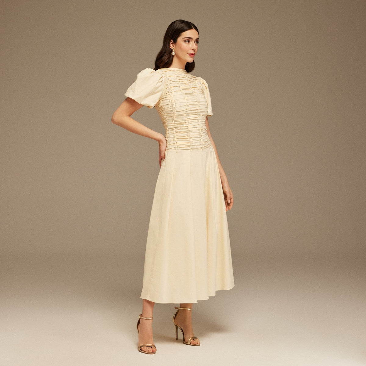 Draped Top Short Sleeve Midi Dress - shopaleena