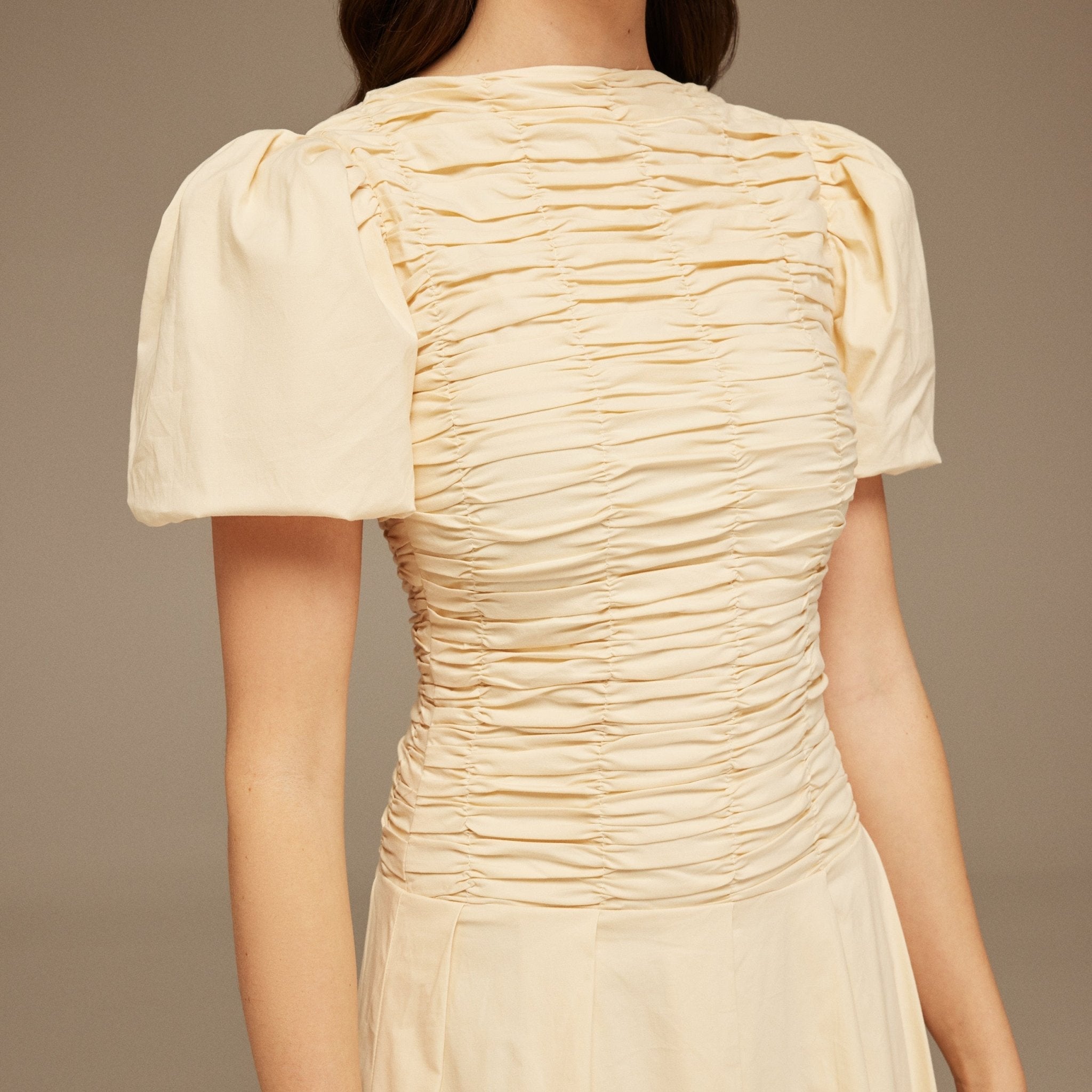 Draped Top Short Sleeve Midi Dress - shopaleena