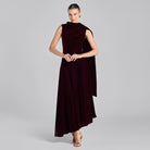 Draped Velvet Midi Dress with Back Scarf - shopaleena