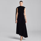 Draped Velvet Midi Dress with Back Scarf - shopaleena
