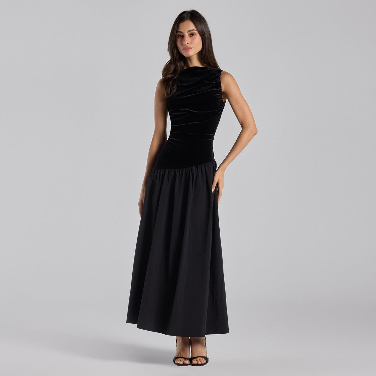Draped Velvet Midi Dress - shopaleena