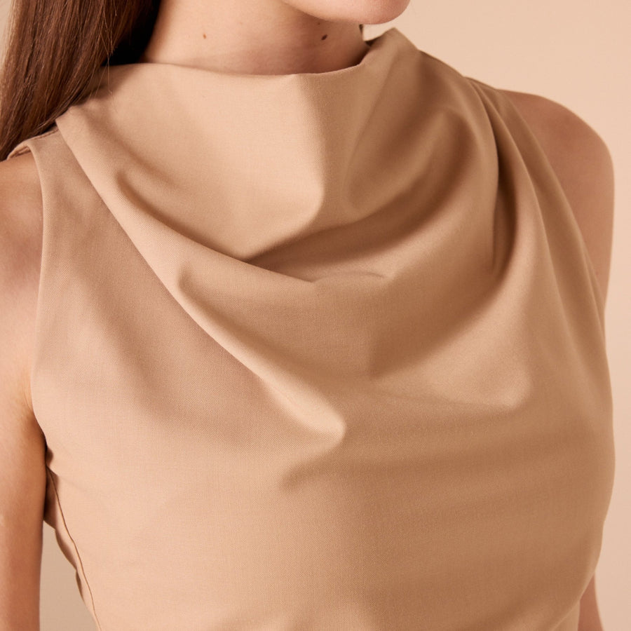 Draped Neck Twill Top - shopaleena