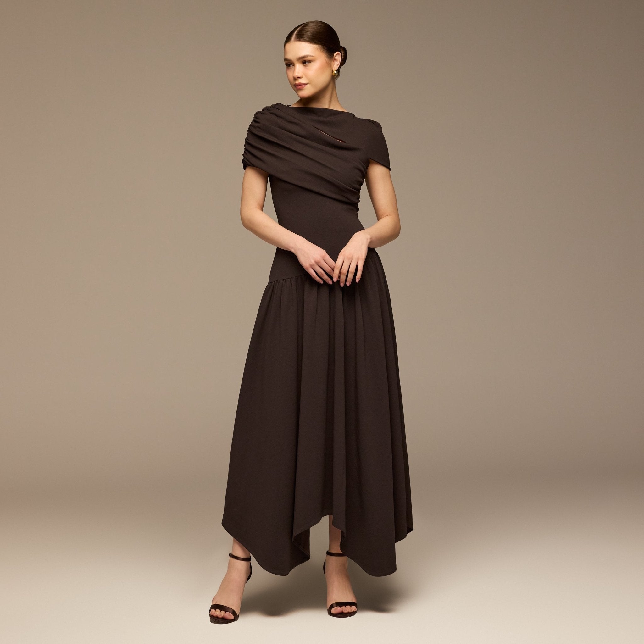 Dropped Waist Crepe Dress - shopaleena