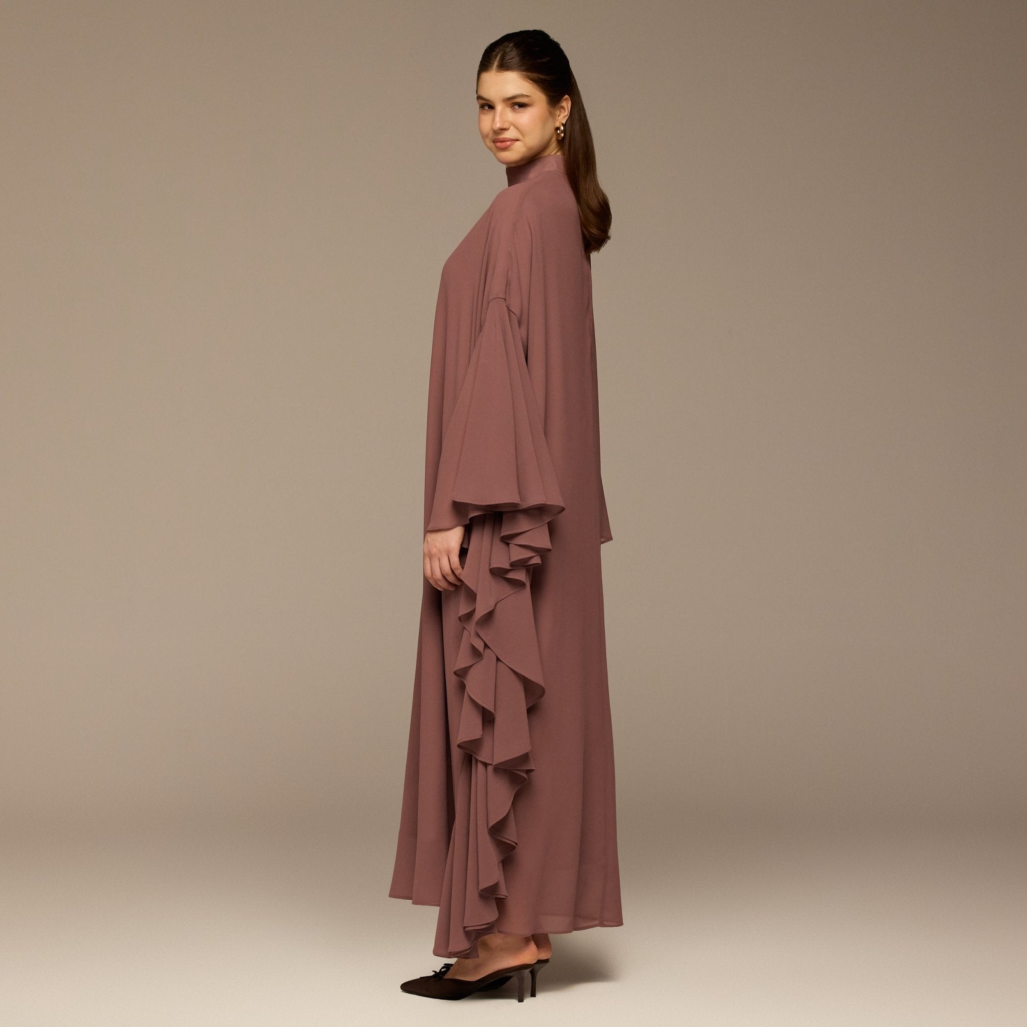 Dusty Pink Layered Cape Kaftan - shopaleena