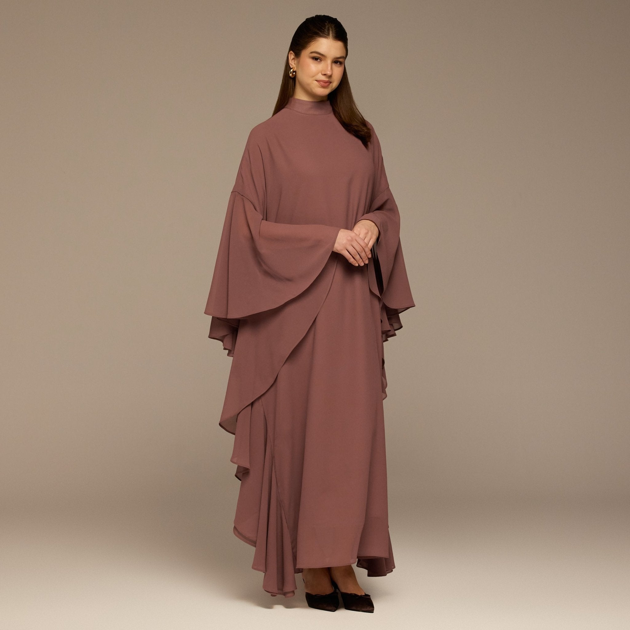 Dusty Pink Layered Cape Kaftan - shopaleena