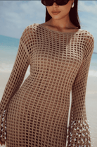 Embellished Bell Sleeve Crochet Dress - shopaleena