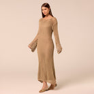 Embellished Bell Sleeve Crochet Dress - shopaleena