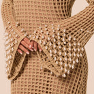 Embellished Bell Sleeve Crochet Dress - shopaleena