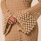 Embellished Bell Sleeve Crochet Dress - shopaleena