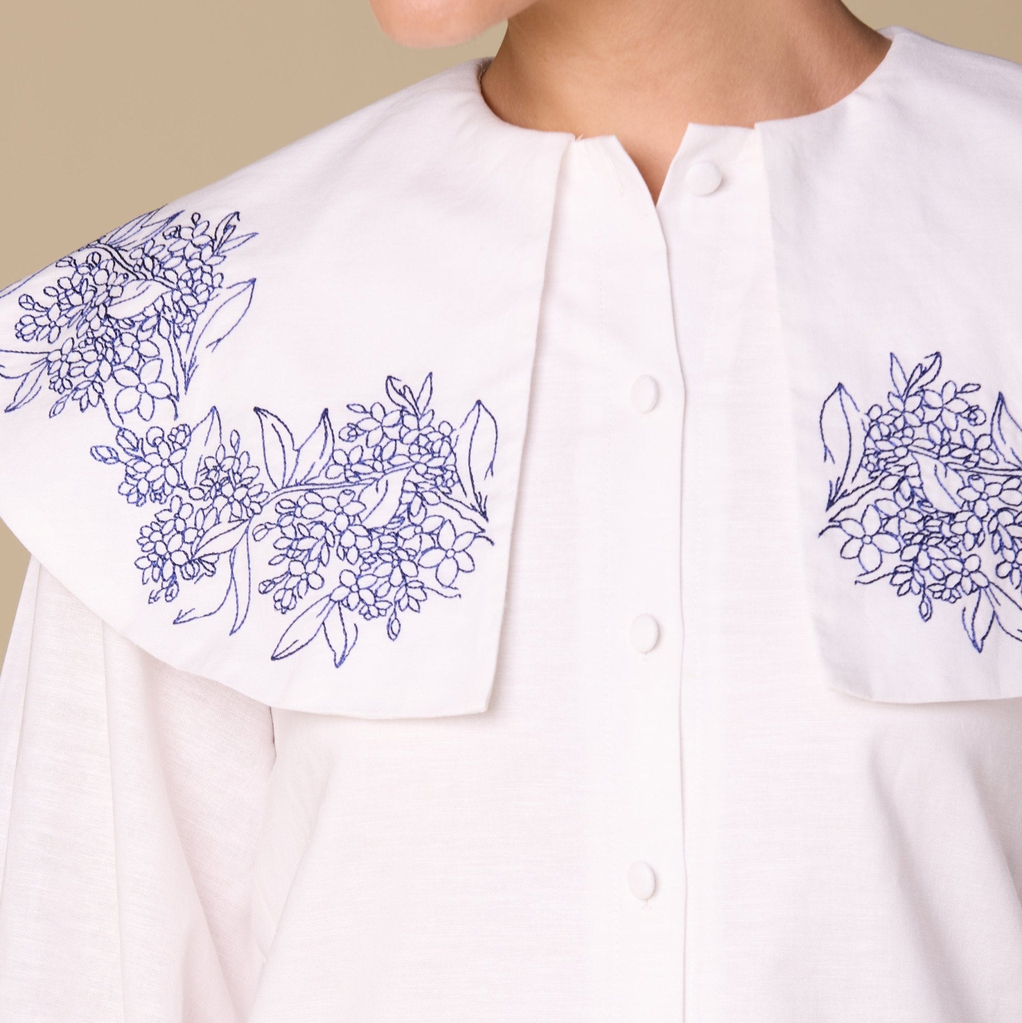 Embroidered Puff Sleeve Linen Top - shopaleena