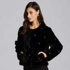 Faux Mink Fur Pearl-Embellished Jacket - shopaleena