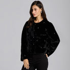 Faux Mink Fur Pearl-Embellished Jacket - shopaleena