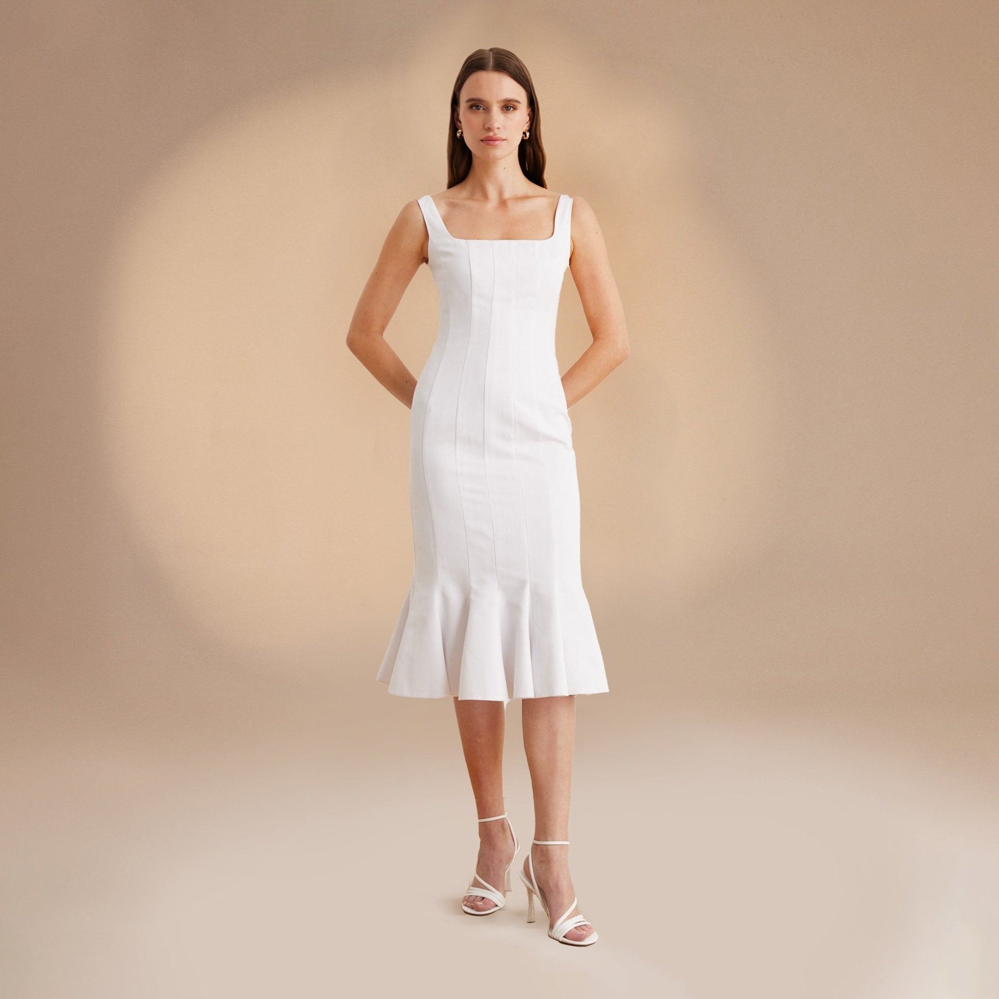 Fitted Bodycon Midi Dress in Cotton-blend - shopaleena