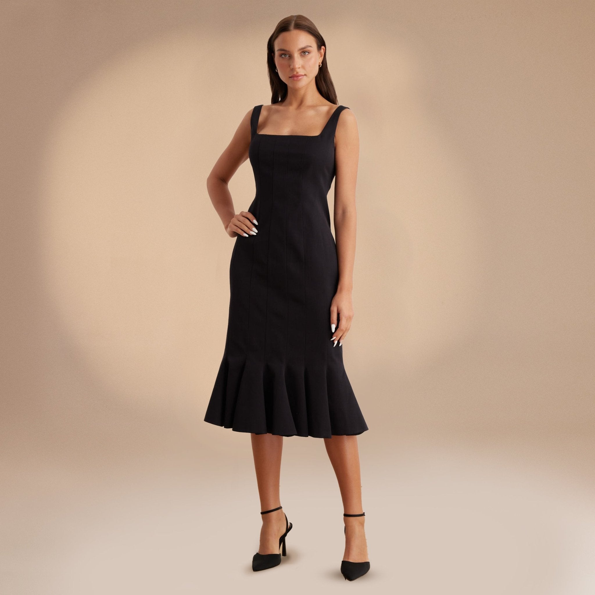 Fitted Bodycon Midi Dress in Cotton-blend - shopaleena