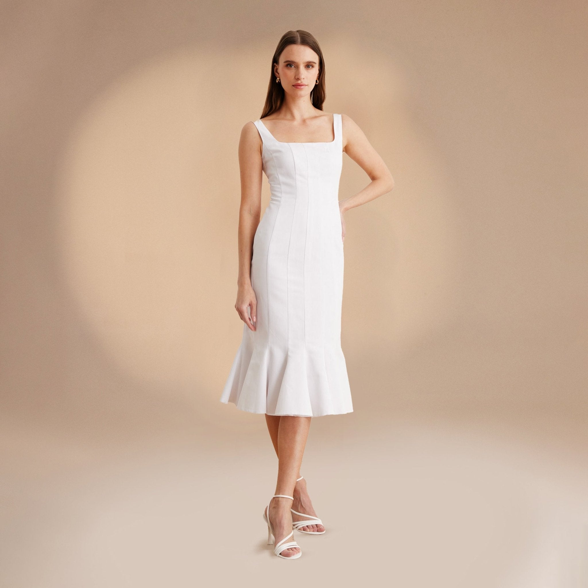 Fitted Bodycon Midi Dress in Cotton-blend - shopaleena