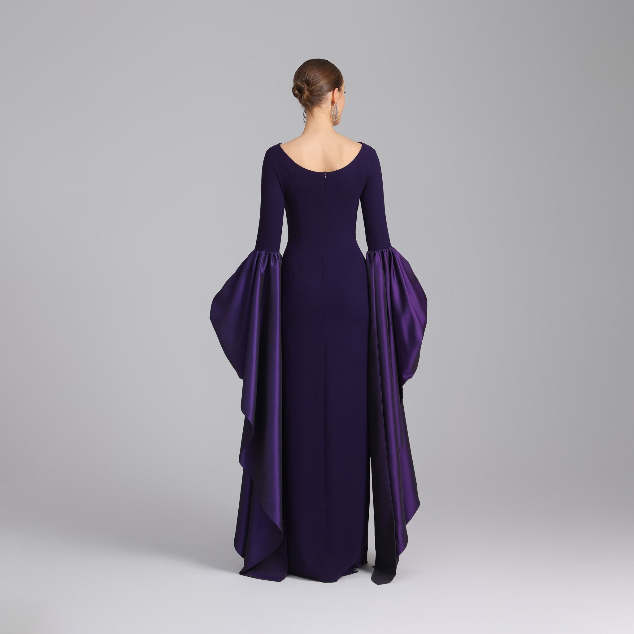 Purple Fitted Gown With Extra Long Sleeves – shopaleena