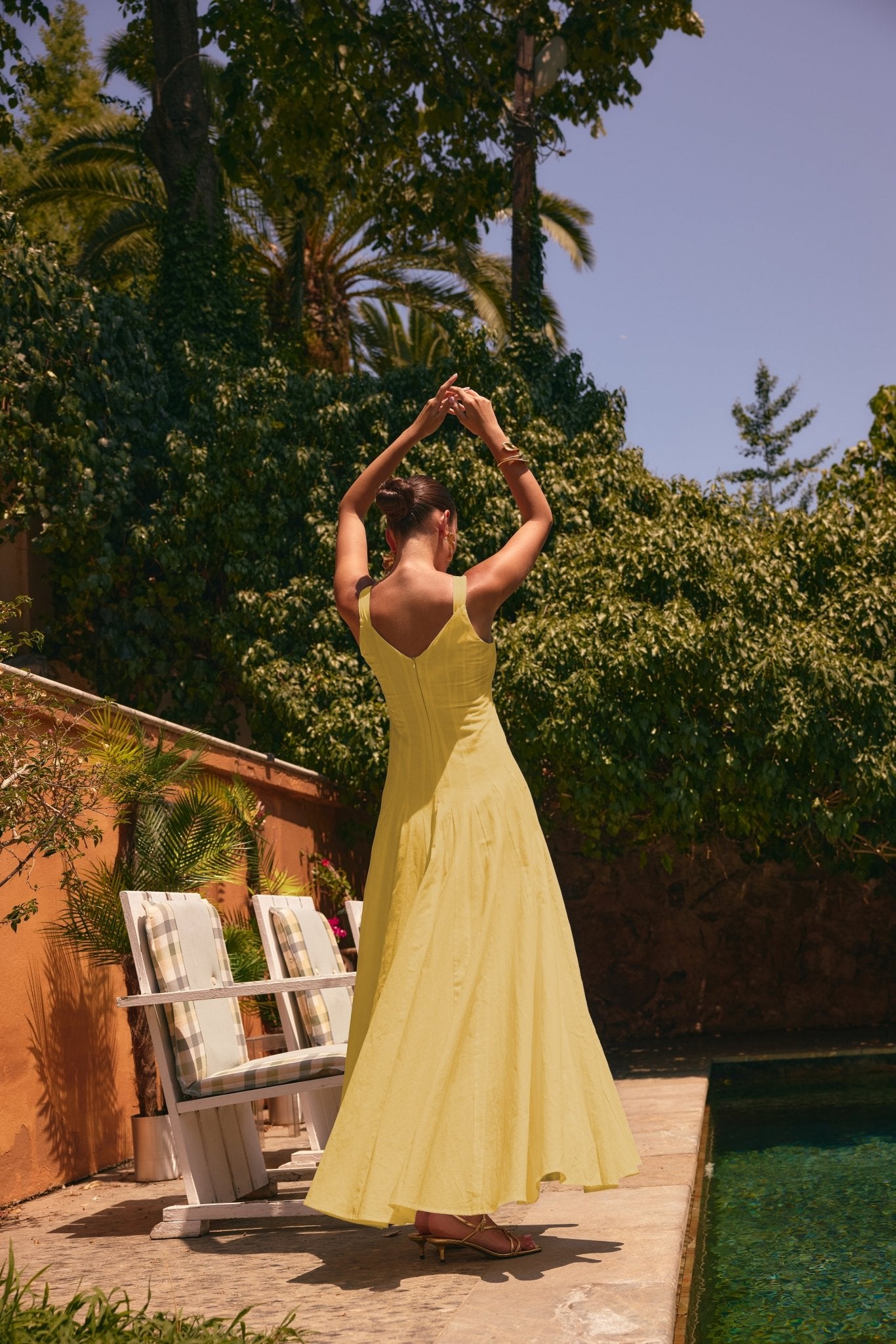 Yellow Fitted Waist Maxi Linen Dress – shopaleena