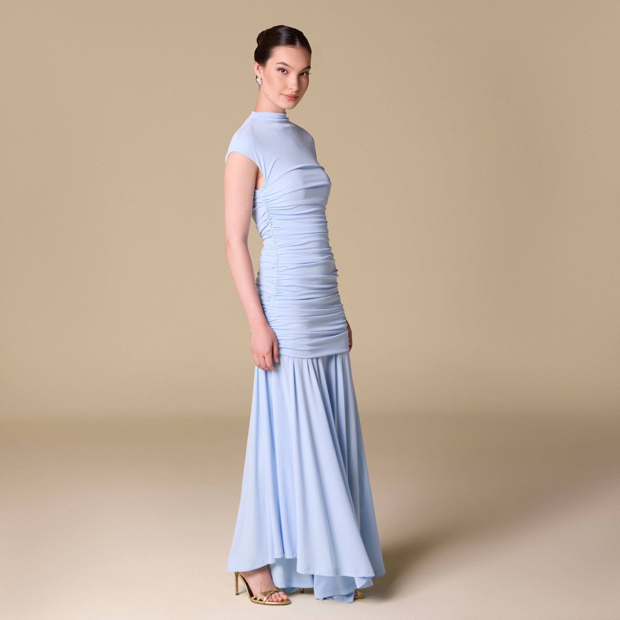 Flared A Line Mock Neck Maxi Dress - shopaleena