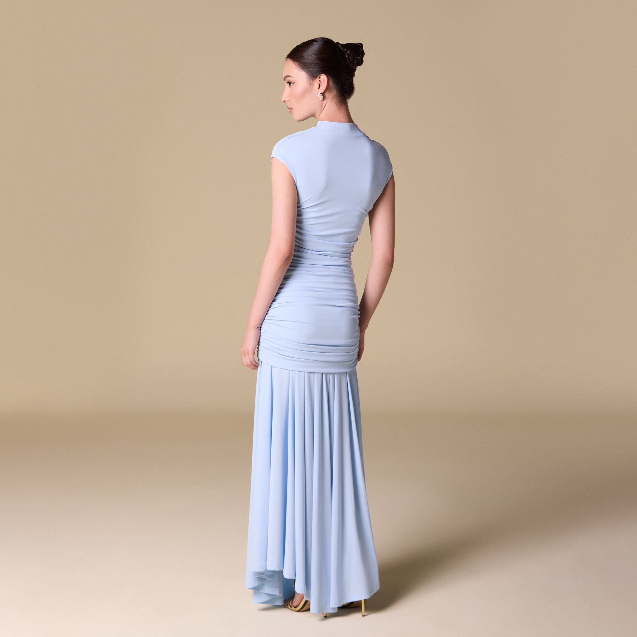 Flared A Line Mock Neck Maxi Dress - shopaleena