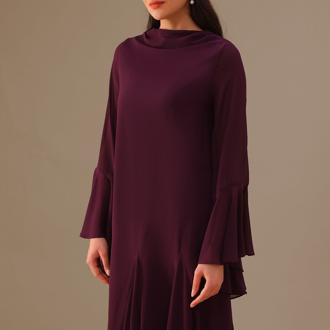 Flared Long Sleeve Chiffon Maxi Dress - shopaleena