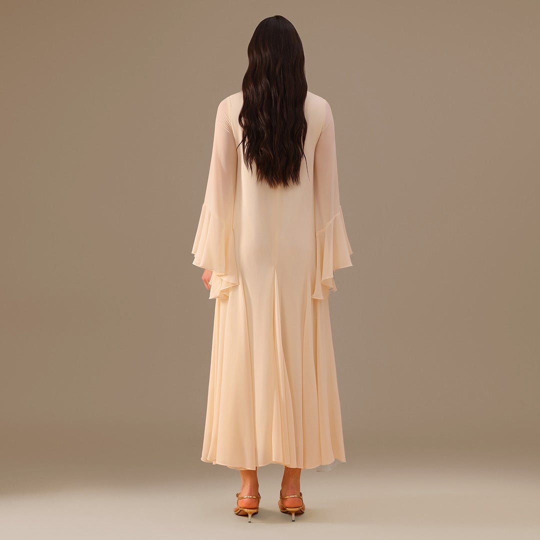 Flared Long Sleeve Chiffon Maxi Dress - shopaleena