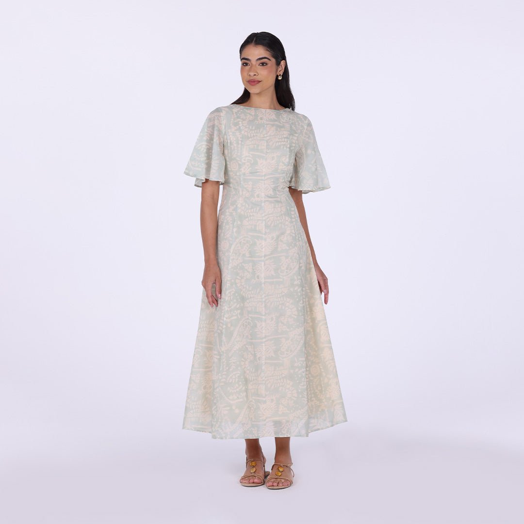 Flared Maxi Dress with Butterfly Sleeves - shopaleena