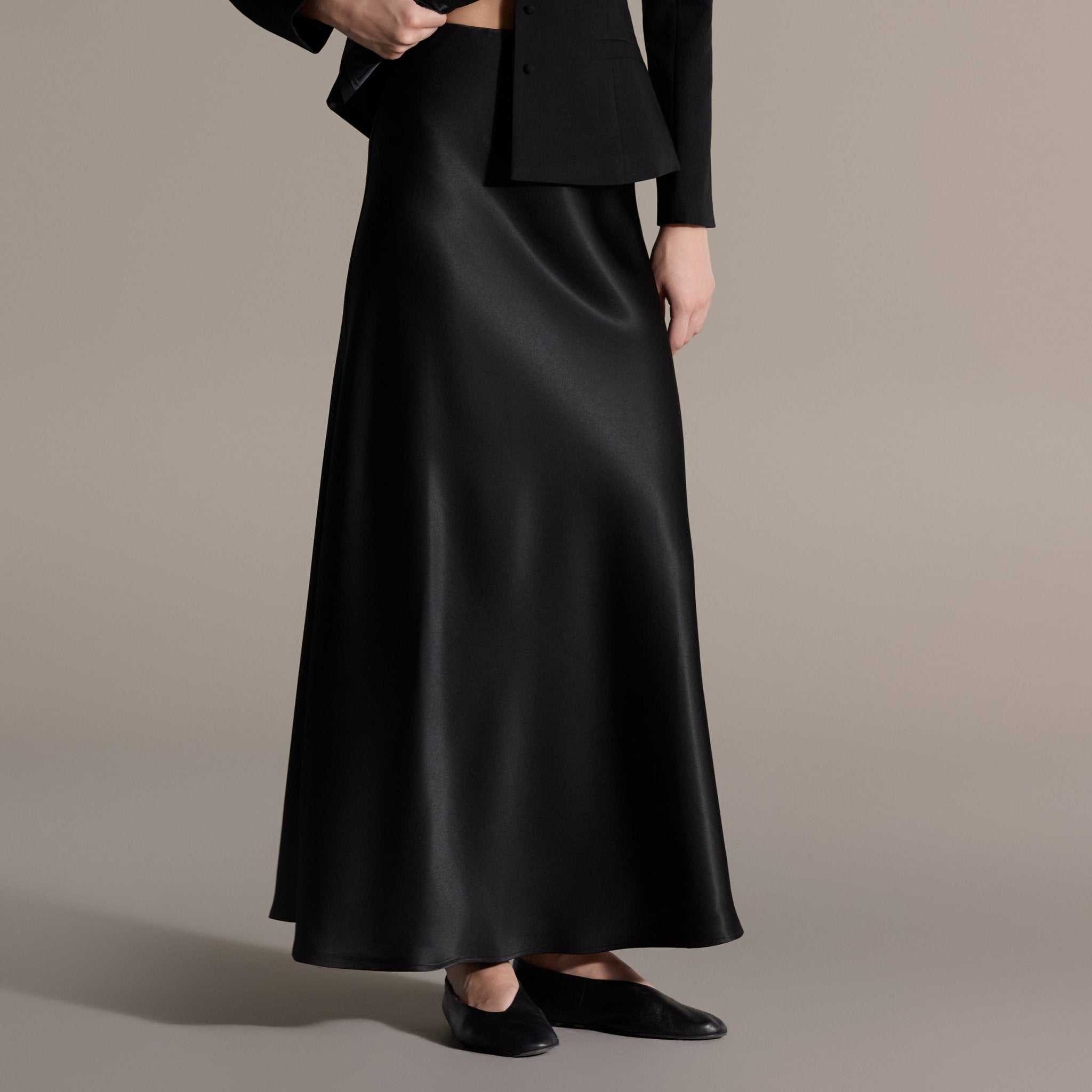 Flared Satin Maxi Skirt - shopaleena