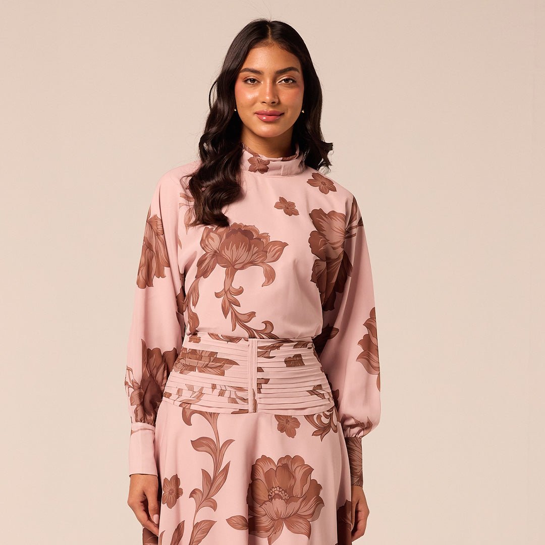Floral High-Neck Chiffon Blouse - shopaleena