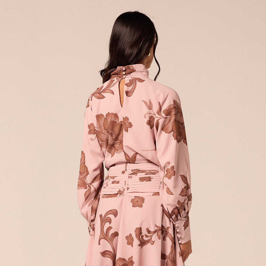Floral High-Neck Chiffon Blouse - shopaleena
