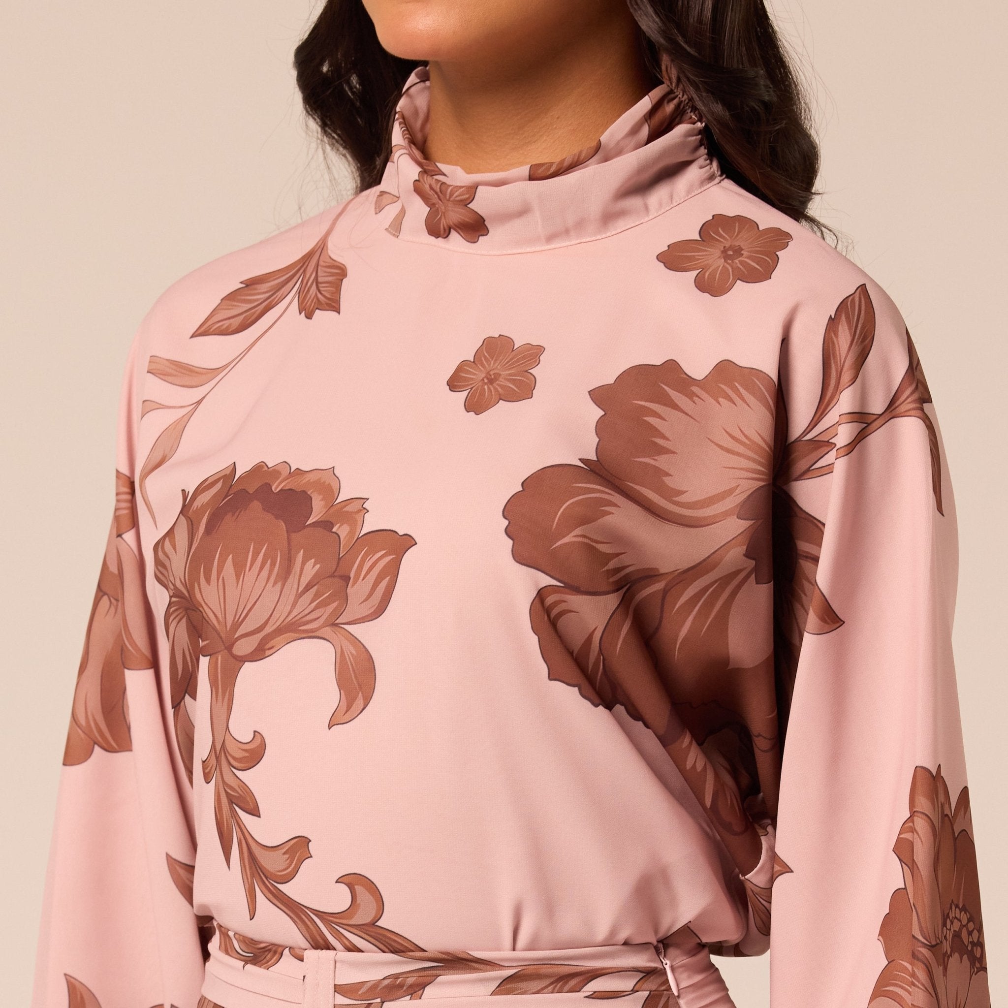 Floral High-Neck Chiffon Blouse - shopaleena