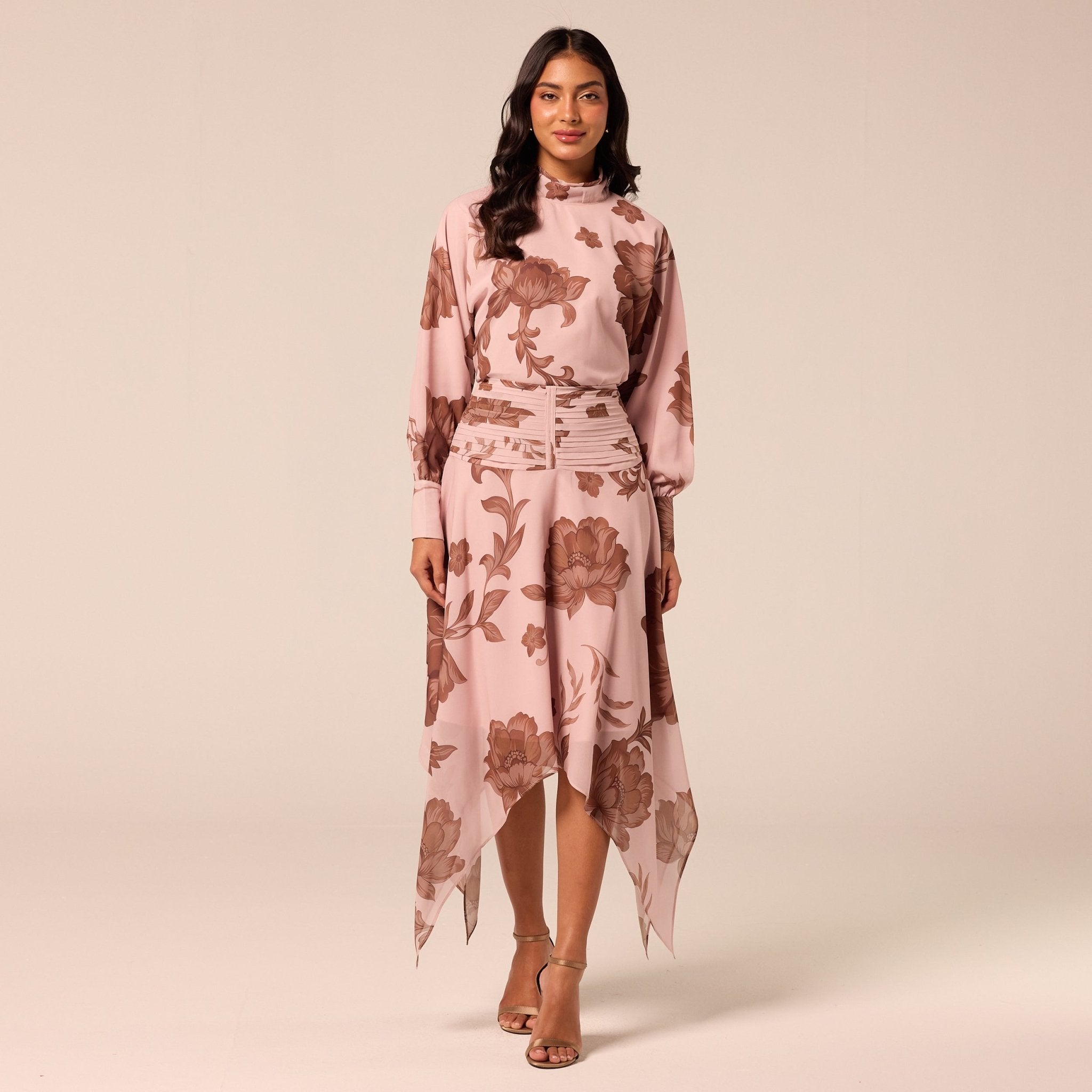 Floral High-Neck Chiffon Blouse - shopaleena
