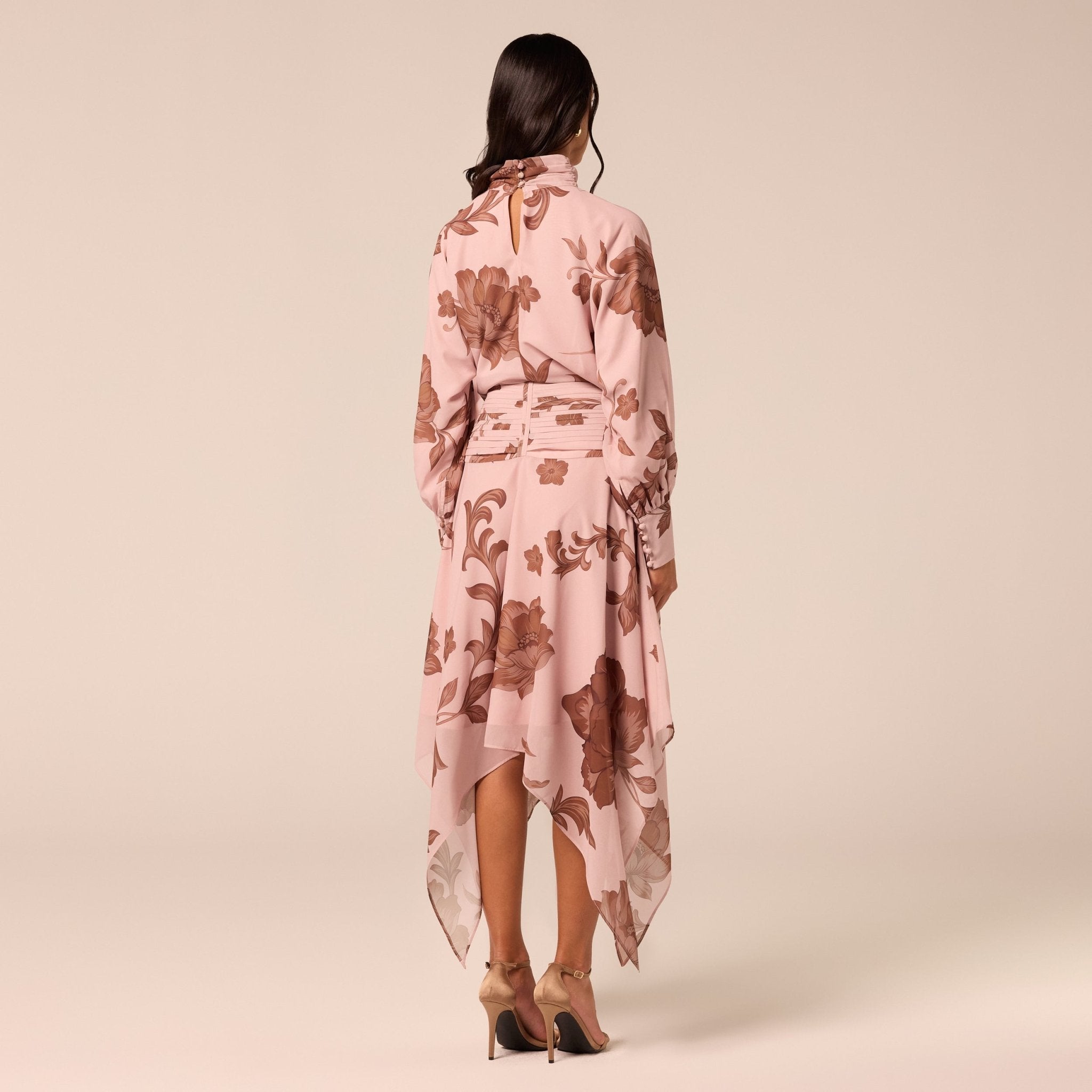 Floral High-Neck Chiffon Blouse - shopaleena