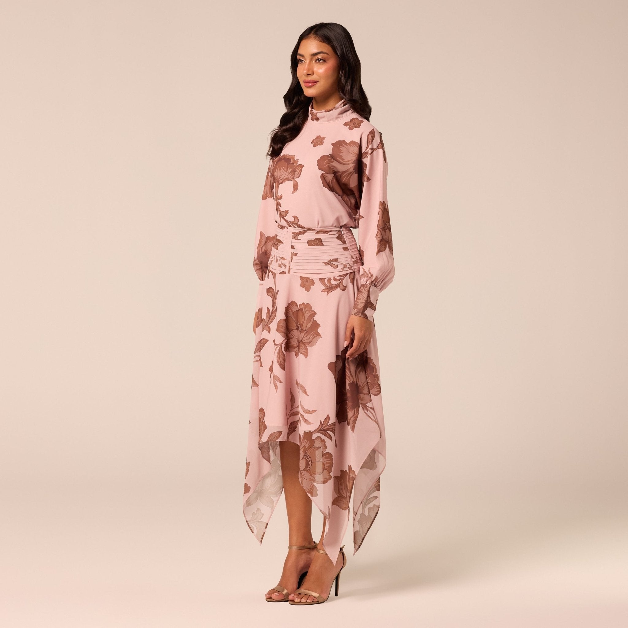 Floral High-Neck Chiffon Blouse - shopaleena