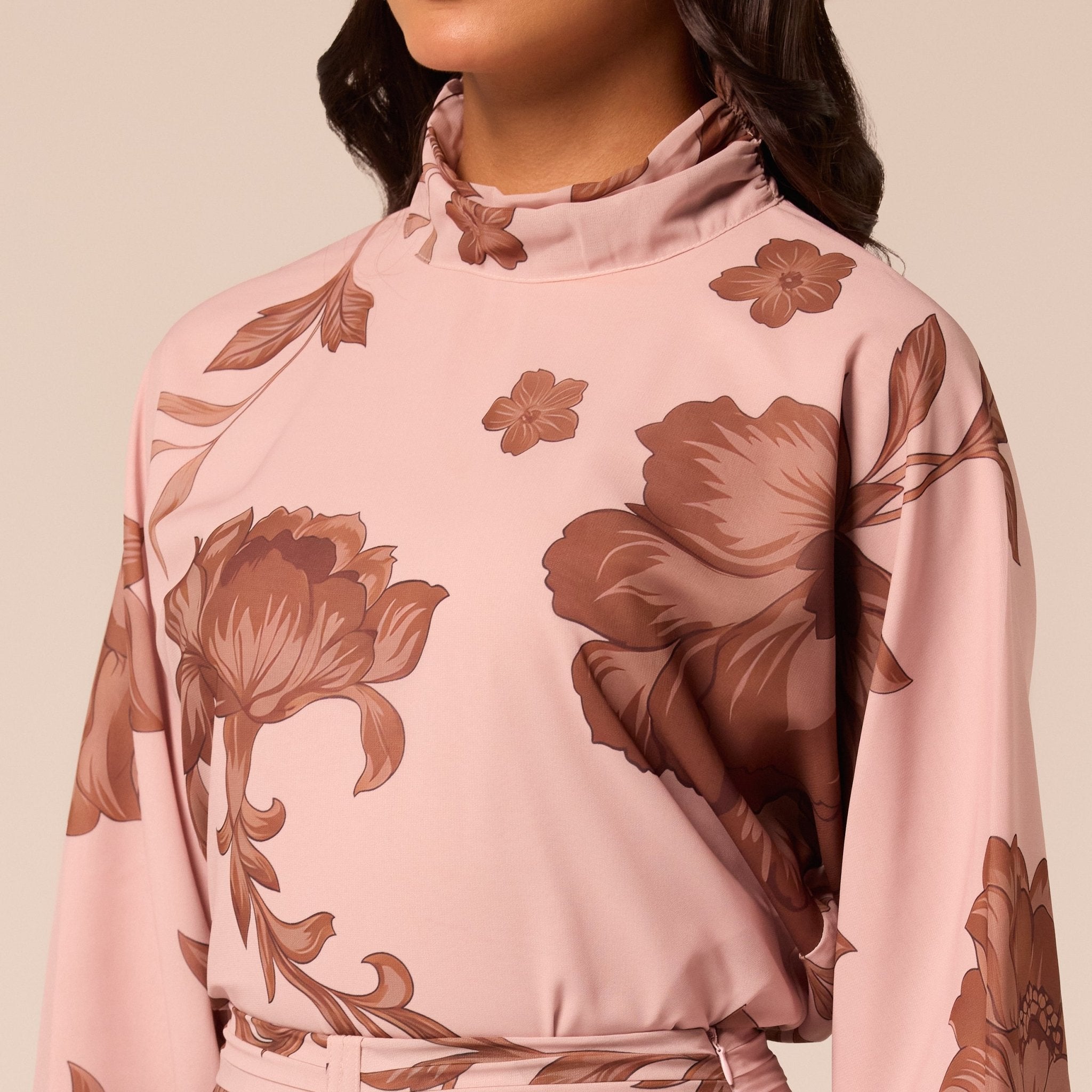 Floral High-Neck Chiffon Blouse - shopaleena