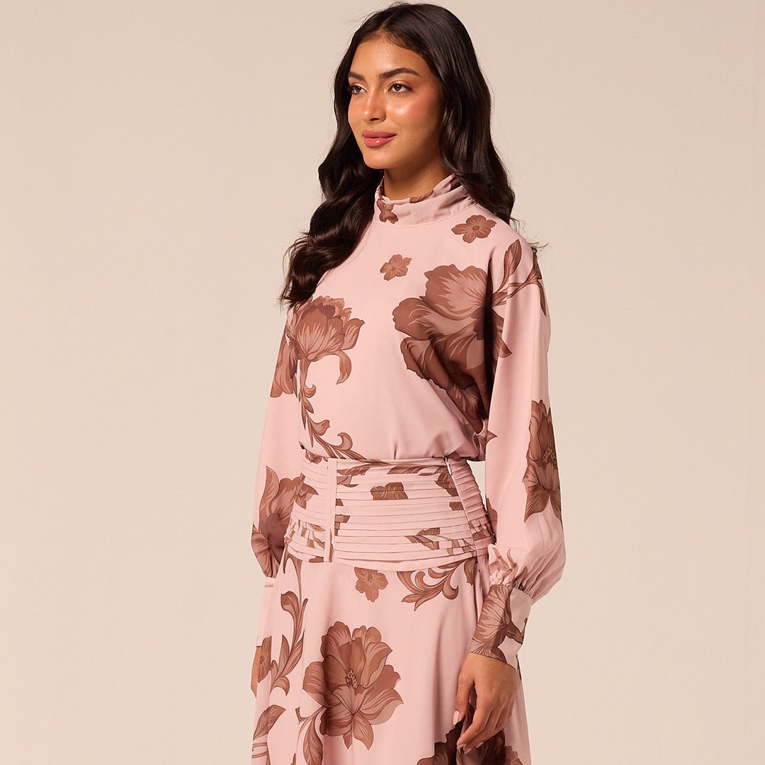 Floral High-Neck Chiffon Blouse - shopaleena