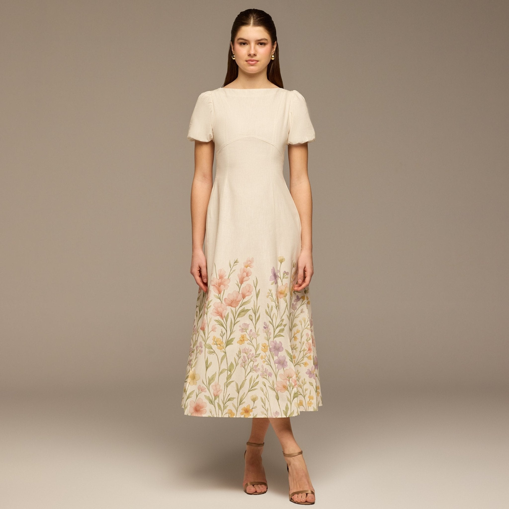 Floral Print Cotton Midi Dress - shopaleena